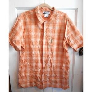 Columbia Shirt Mens Large Short Sleeve Plaid Pockets Button Up Outdoor Orange